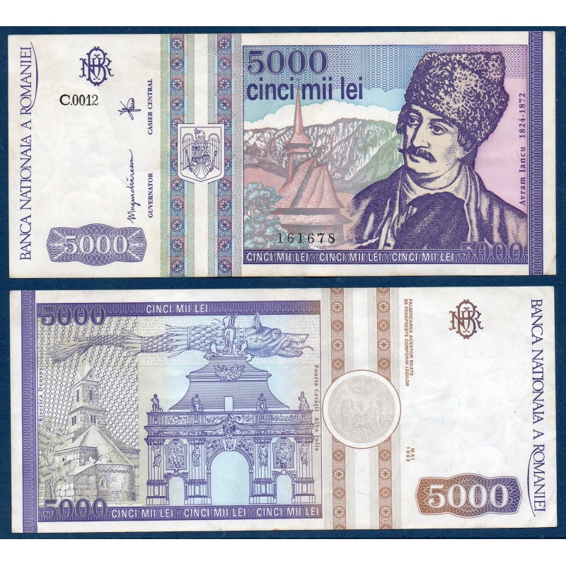 Roumanie P.104a, TTB, Billet de 5000 leï 1993  Avram Iancu