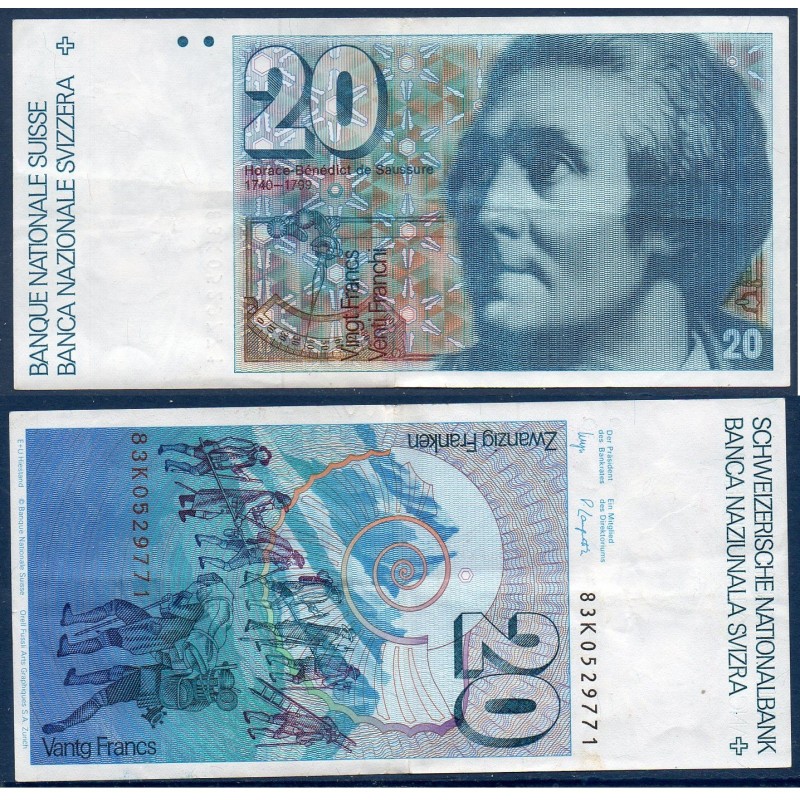 Suisse P.55e, TTB+, Billet de 20 Francs 1983 Bénédict de Saussure