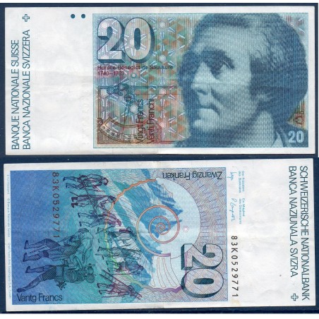 Suisse P.55e, TTB+, Billet de 20 Francs 1983 Bénédict de Saussure