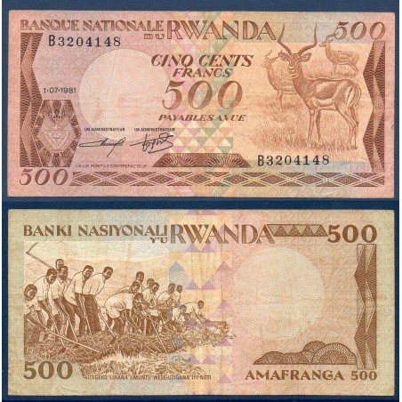 Rwanda P.16a, TTB, Billet de 500 Francs 1981 Impalas