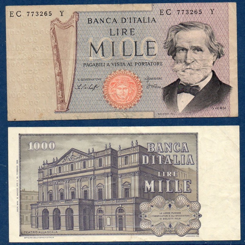 Italie P.101e, Billet de 1000 Lire 1977 Verdi