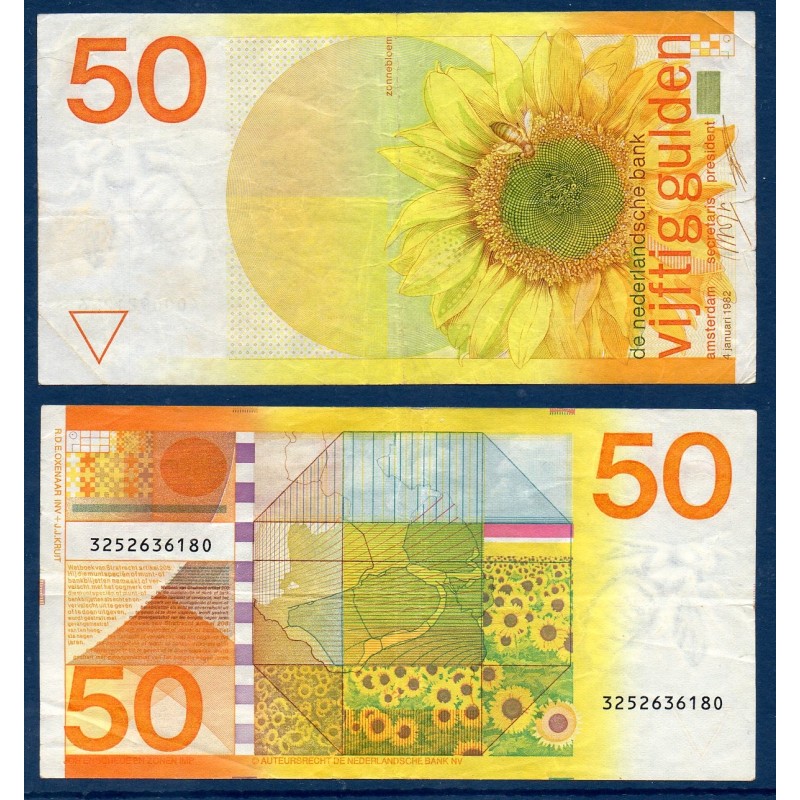 Pays Bas P.96, TTB, Billet de 50 Gulden 1982 Tournesols