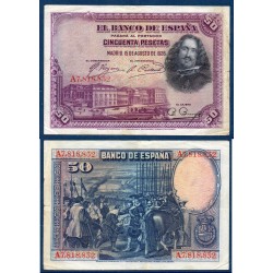 Espagne P.75a, TTB Billet de 50 pesetas 1928 Velazquez