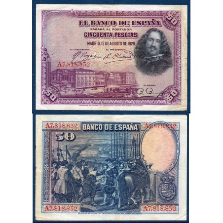 Espagne P.75a, TTB Billet de 50 pesetas 1928 Velazquez