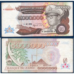 Zaire Pick N°46a, Billet de banque de 5000000 Zaires 1992