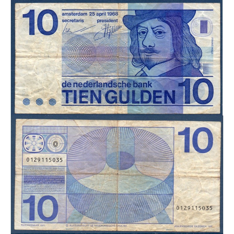 Pays Bas P.91a, TB-, Billet de 10 Gulden 1968 Hals