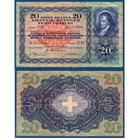 Suisse P.39m, Sup-, Billet de 20 Francs 23.3.1944 Pestalozzi