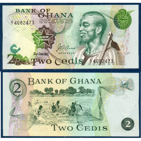 Ghana P.14a, Neuf, Billet de 2 Cedis 1972 Récolte