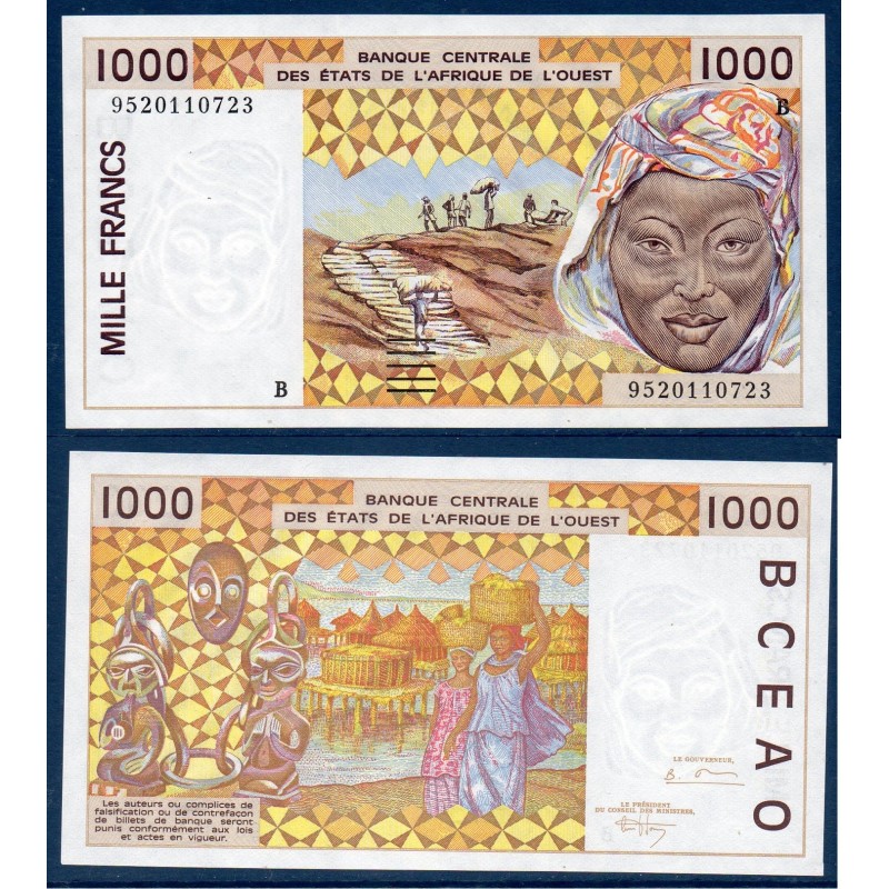 BCEAO P.211Bf Benin, Neuf, Billet de 1000 Francs CFA 1995 masques