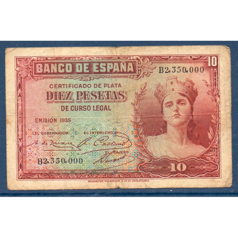 Espagne P.86a, TB Billet de 10 pesetas 1935 reine