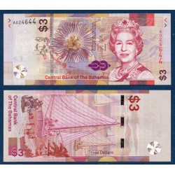 Bahamas P.78, neuf Billet de 3 dollars 2019 Bateau