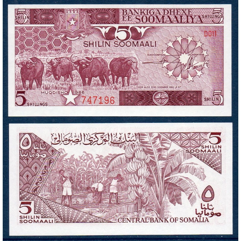 Somalie P.31b, Neuf, Billet de 5 Shilin 1986 Bananeraie