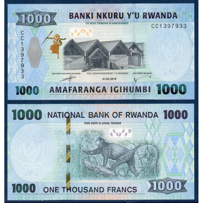 Rwanda P.39b, Neuf, Billet de 1000 Francs 2019 Bleu