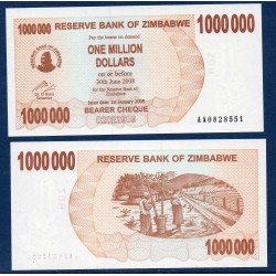 Zimbabwe P.53, Neuf, Billet de 1 million Dollars 2008 Cacao