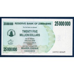 Zimbabwe P.56, Neuf, Billet de 25 millions Dollars 2008 Bleu