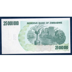 Zimbabwe P.56, Neuf, Billet de 25 millions Dollars 2008 Bleu