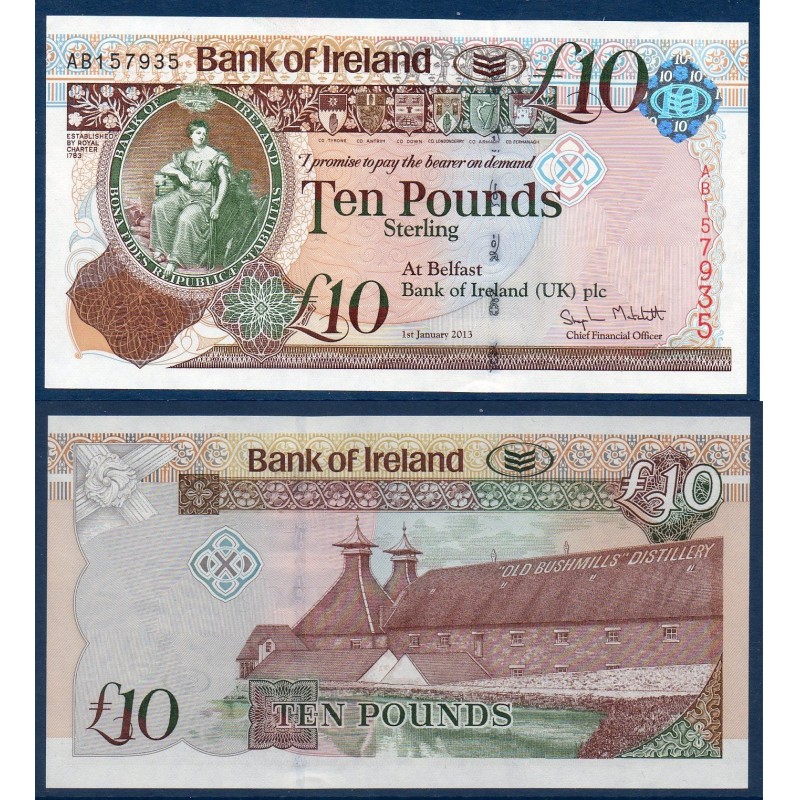 Irlande du nord P.87a, Billet de 10 pounds 2013 Hibernia