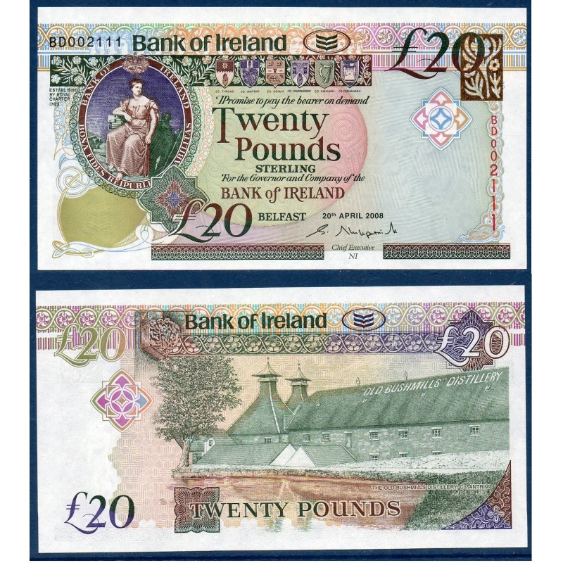 Irlande du nord P.85a, Neuf Billet de 20 pounds 2008 hibernia