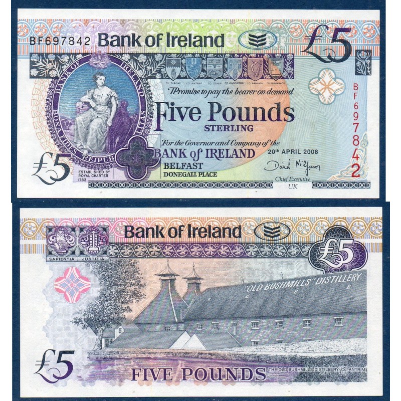 Irlande du nord P.83a, neuf Billet de 5 pounds 2008 hibernia