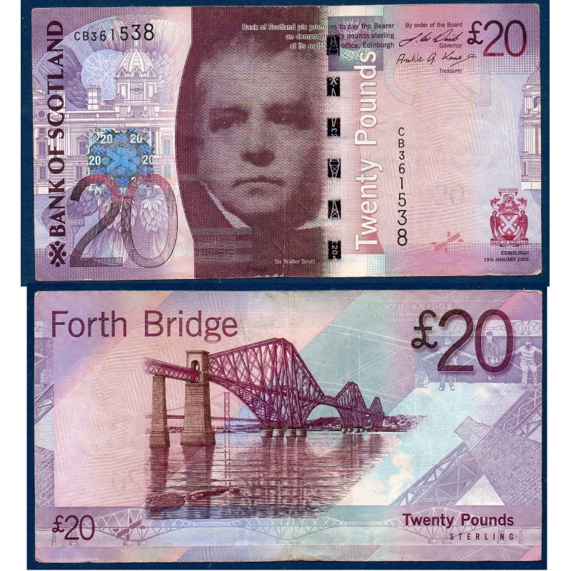 Ecosse P.126b, TB Billet de 20 pounds 2009 Walter Scott