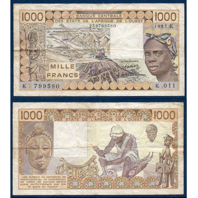 BCEAO P.707Kf Senegal, TTB-, Billet de 1000 Francs CFA 1985 sculpteur