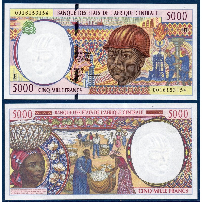 Afrique Centrale P.204Ef Cameroun, UNC Billet de 5000 Francs CFA 2000 coton