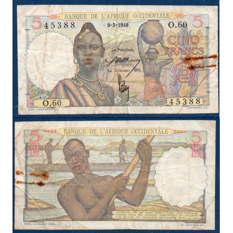 AOF P.36a, B Billet de 5 Francs 9.3.1948 pirogue