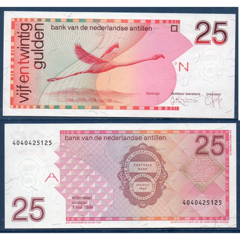 Antilles Néerlandaises P.24c, Spl Billet de 25 Gulden 1994 Flamant rose