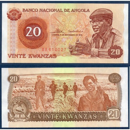 Angola P.109, Neuf, Billet de 20 Kwansas 1976 Militaires Neto