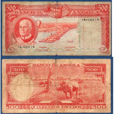 Angola P.95, B-, Billet de 500 Escudos 1962 Luanda Tomas