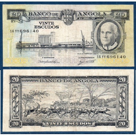 Angola P.92, TB+, Billet de 20 Escudos 1962 Lobito Tomas