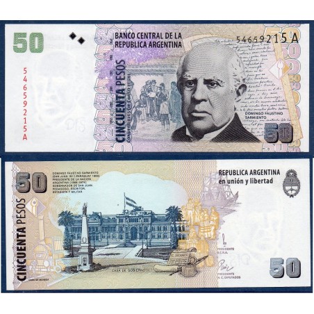 Argentine P.350, neuf Billet de 50 Pesos 1999-2003 Domingo Sarmiento