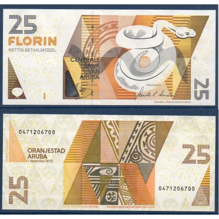 Aruba P.17c, neuf Billet de 25 Florin 2012 serpent