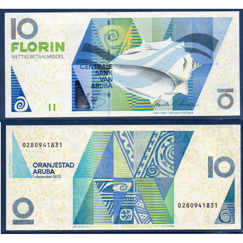 Aruba P.16c, neuf Billet de 10 Florin 2012 conche indienne