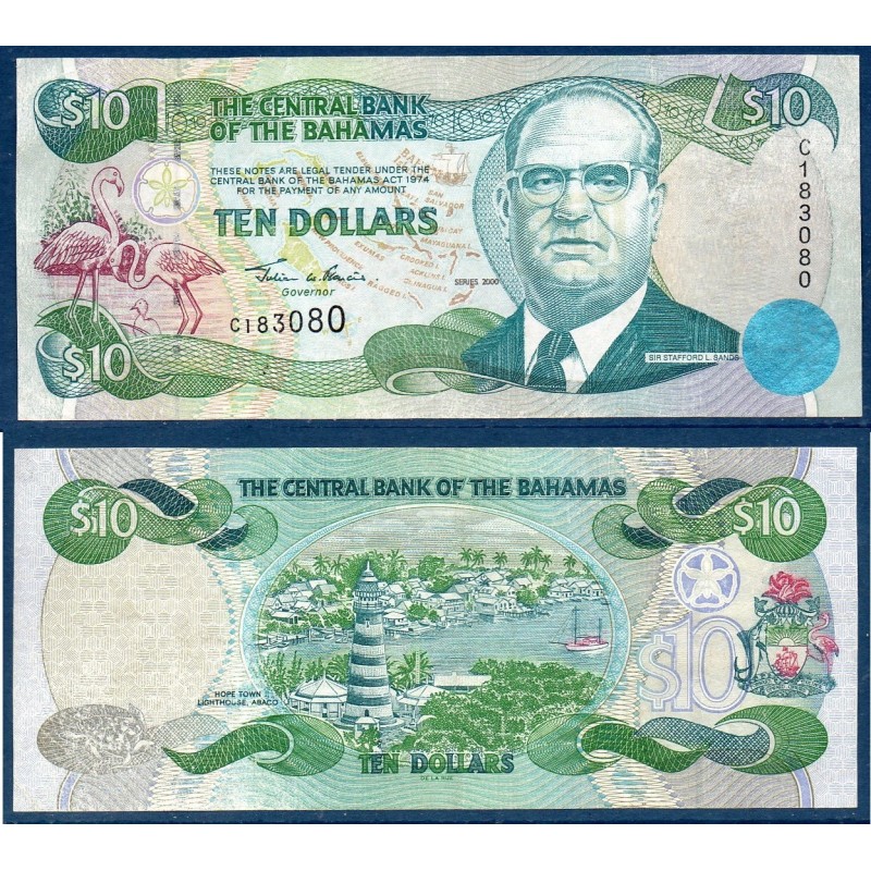 Bahamas P.64, Spl Billet de 10 dollars 2000 Stafford Sands