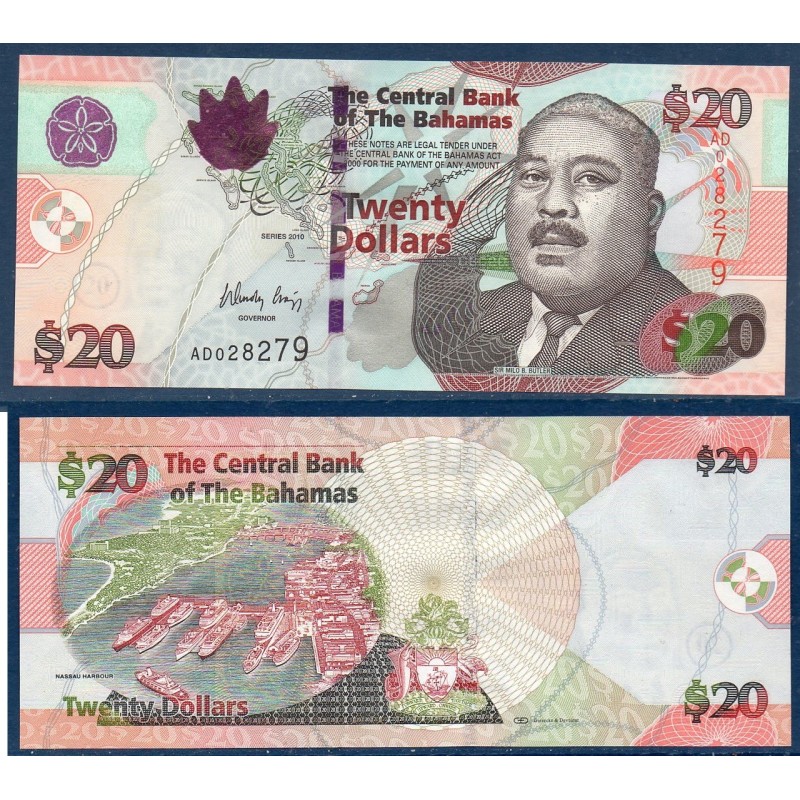 Bahamas P.74A, neuf Billet de 20 dollars 2010 Milo Butler