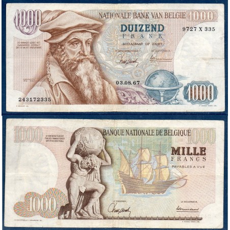 Belgique P.136a, TTB Billet de 1000 Francs 3.8.1967 Mercator