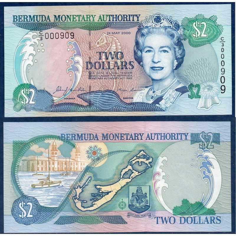 Bermudes P.50a, Neuf Billet de 2 dollars 2000 Clock Tower