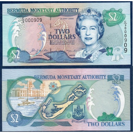 Bermudes P.50a, Neuf Billet de 2 dollars 2000 Clock Tower