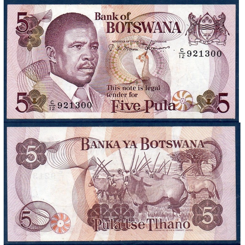 Botswana P.8c, TTB, Billet de 5 Pula 1982 Springboks