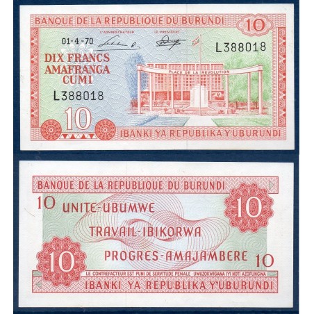 Burundi P.20b, Neuf, Billet de 10 Francs 1970 Place Révolution