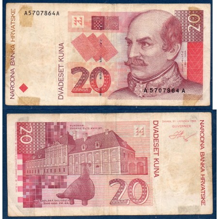 Croatie P.30a, B Billet de 20 Kuna 1993 Josip Jelacic