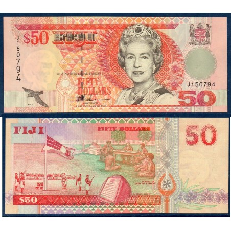 Fidji Pick.100b, Neuf Billet de 50 Dollars 1996 Drapeau