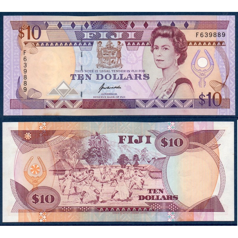 Fidji P.94a, Neuf Billet de 10 Dollars 1992 Danse