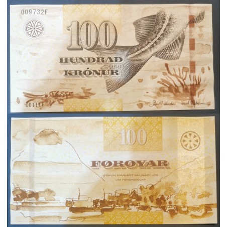 Iles Féroe P.30, neuf Billet de 100 Kronur 2011 queue poisson