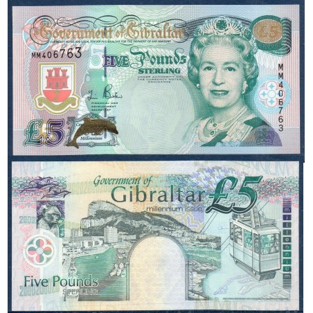 Gibraltar P.29, neuf Billet de 5 pounds 2000 emeraude