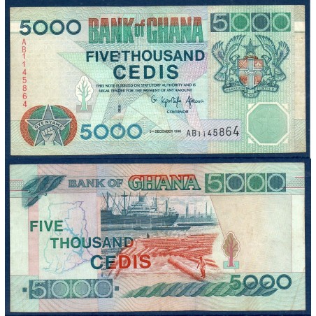 Ghana P.34a, TTB, Billet de 5000 Cedis 1996 Grumier