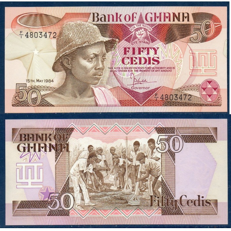 Ghana P.25b, Neuf, Billet de 50 Cedis 1984 Séchage Céréales