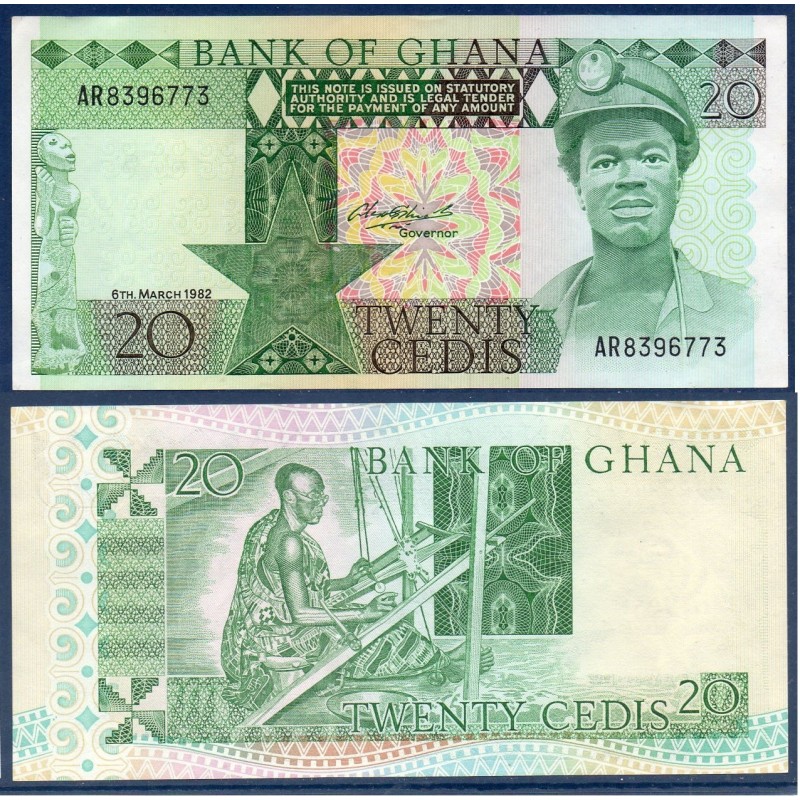 Ghana P.21c, Neuf, Billet de 20 Cedis 1982 Tisserand