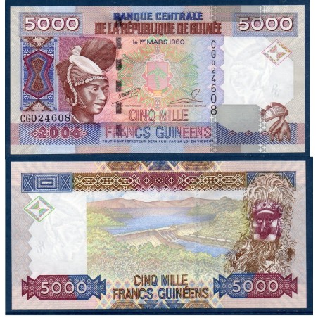 Guinée P.41a, Neuf, Billet de 5000 Francs 2006 Centrale hydroélectrique